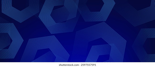 Blue abstract background with hexagon lines. Geometric lines pattern. Modern shiny blue gradient lines. Technology futuristic concept. Suit for business, header, corporate, science, website, wallpaper