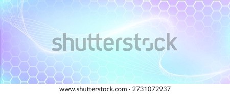 Blue abstract background with hexagonal pattern, geometric structure and spiral mesh. Vector illustration, gradient banner with twisting wawy lines and and glowing hexagons, biomedical concept