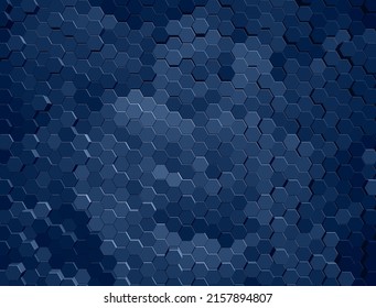 Blue abstract background with hexagons. 3D. 
