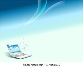 Blue Abstract background with Laptop.