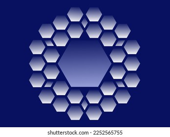blue abstract background. with a large hexagon in the middle and several smaller hexagons around it. blue and white gradient.