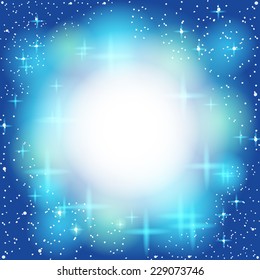 Blue abstract background, light, shiny, star. Frame for text. vector