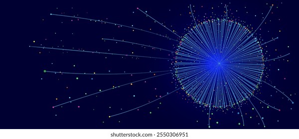 Blue abstract background with lines and sphere. Big data or cloud computing, data center analytics visualization.