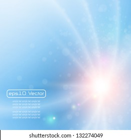 Blue abstract background lines and sunny sky.