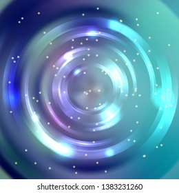 Blue abstract background with luminous swirling backdrop. Vector infinite round tunnel of shining flares.