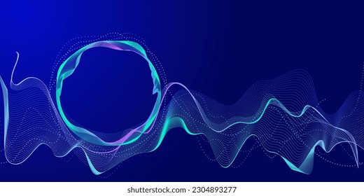 Blue abstract background with a luminous wave. Modern purple-blue-green gradient flowing wave-like lines. Futuristic technology concept. Vector illustration