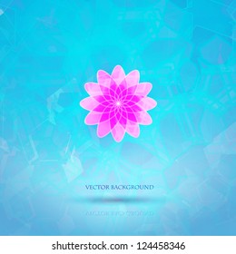 Blue abstract background with magenta flower and text
