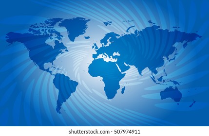 blue abstract background with map of world - vector. Graphic illustration as template infographics and silhouette for travel theme