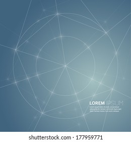 Blue abstract  background with  mesh and glowing lines