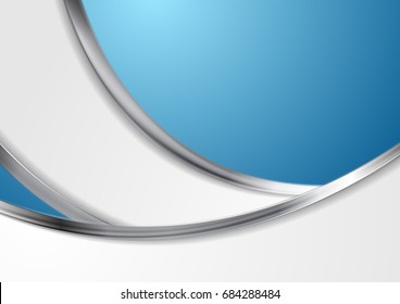 Fondo abstracto azul con ondas metálicas de plata. Diseño corporativo de vectores