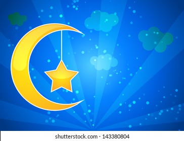 blue abstract background with moon and star