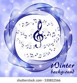 Blue abstract background with musical notes