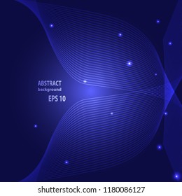 Blue abstract background with neon light curved lines. Vector background for greeting card, business presentation and other design