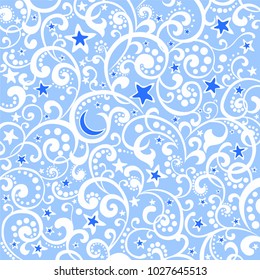 Blue Abstract background. Night sky with stars and  moon. vector illustration