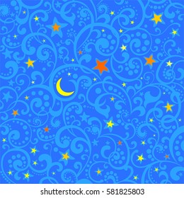 Blue Abstract background. Night sky with stars and yellow moon. vector illustration