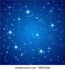 Blue Abstract Background. Night Sky With Stars. Vector Illustration