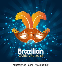 Blue abstract background with orange carnival mask and simple typography