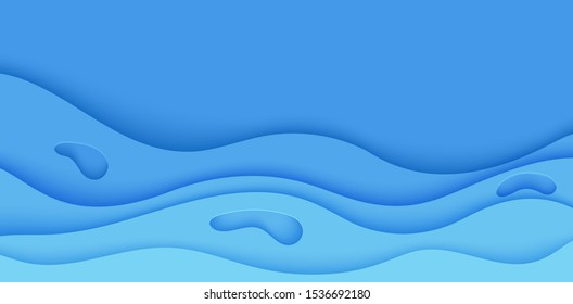 Blue abstract background in paper cut style. Layers of paper wavy water for World Oceans Day 8 June. Vector Earth posters template, ecology brochures, presentations, invitations with place for text.