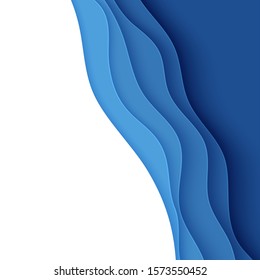 Blue abstract background in paper cut style. Layers of paper wavy water for World Oceans Day 8 June. Vector Earth square posters template, ecology brochures, presentations with place for text