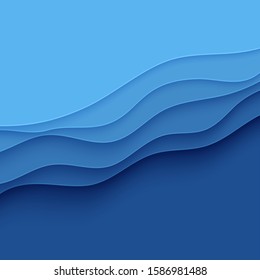 Blue abstract background in paper cut style. Layers of paper wavy water for World Oceans Day 8 June. Vector Earth square posters template, ecology brochures, presentations with place for text