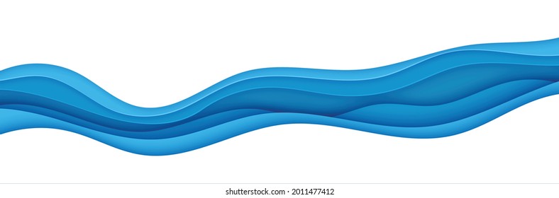 Fondo abstracto azul en estilo de corte de papel. Capas de agua ondulada de papel para el Día Mundial de los Océanos, 8 de junio. Plantilla de afiches de Vector Earth, folletos ecológicos, presentaciones, invitaciones con lugar para texto.