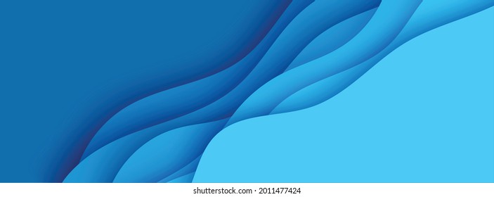 Blue abstract background in paper cut style. Layers of paper wavy water for World Oceans Day 8 June. Vector Earth posters template, ecology brochures, presentations, invitations with place for text