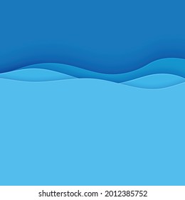 Blue abstract background in paper cut style. Layers of paper wavy water for World Oceans Day 8 June. Vector Earth posters template, ecology brochures, presentations, invitations with place for text