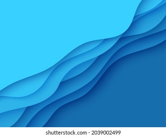 Blue abstract background in paper cut style. Layers of paper wavy water for World Oceans Day 8 June. Vector Earth posters template, ecology brochures, presentations, invitations with place for text