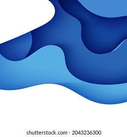 Fondo abstracto azul en estilo de corte de papel. Capas de agua ondulada de papel para el Día Mundial de los Océanos, 8 de junio. Plantilla de afiches para vectores de la Tierra, folletos ecológicos, presentaciones, invitaciones con lugar para texto