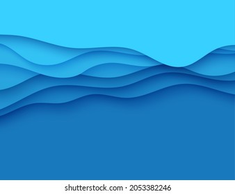 Blue abstract background in paper cut style. Layers of paper wavy water for World Oceans Day 8 June. Vector Earth posters template, ecology brochures, presentations, invitations with place for text.