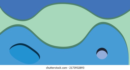 Blue abstract background in paper cut style. Layers of paper wavy