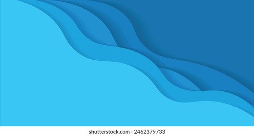 Blue abstract background in paper cut style. Water wavy paper layers for World Oceans Day June 8.vector illustration