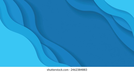 Blue abstract background in paper cut style. Water wavy paper layers for World Oceans Day June 8.vector illustration