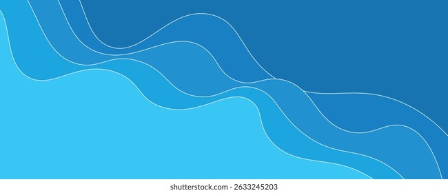 Blue abstract background in paper cut style. Water wavy paper layers for World Oceans Day June 8.vector illustration