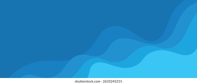 Blue abstract background in paper cut style. Water wavy paper layers for World Oceans Day June 8.vector illustration