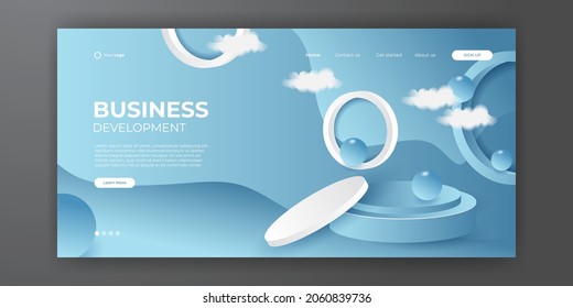 Blue abstract background with podium stage for your landing page design. Minimal background for website design, banner, poster, flier, business cover and much more