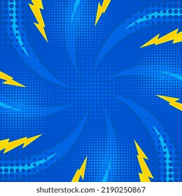 Blue abstract background pop art background for poster or book in blue color radial rays backdrop with halftone effect