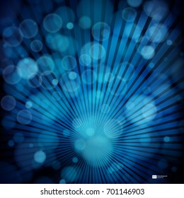 Fondo abstracto azul con rayos, luces desenfocadas de boquilla.