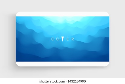 Blue abstract background. Realistic landscape with waves. Cover design template. 3d vector illustration.