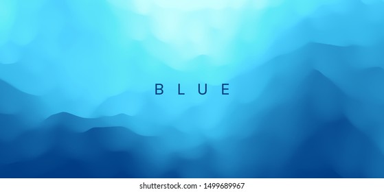 Blue abstract background. Realistic landscape with waves. Cover design template. 3d vector illustration.