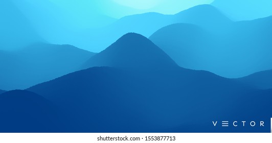 Fondo abstracto azul. Un paisaje realista con olas. Plantilla de diseño de portada. Ilustración vectorial 3d.