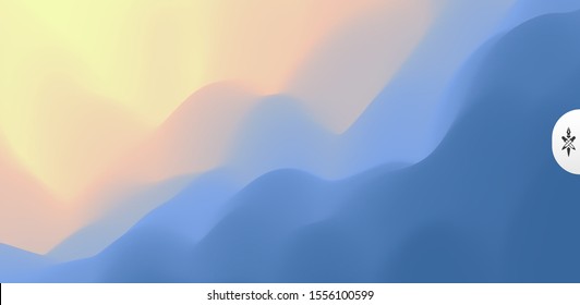 Blue abstract background. Realistic landscape with waves. Sunrise. Cover design template. 3d vector illustration.