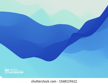 Blue abstract background. Realistic landscape with waves. Cover design template. 3d vector illustration.