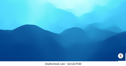 Blue abstract background. Realistic landscape with waves. Cover design template. 3d vector illustration.