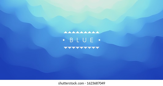 Blue abstract background. Realistic landscape with waves. Cover design template. 3d vector illustration.