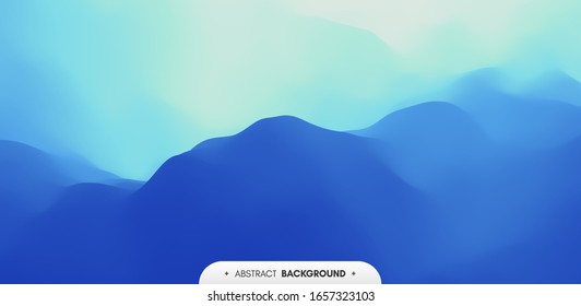 Blue abstract background. Realistic landscape with waves. Cover design template. 3d vector illustration.