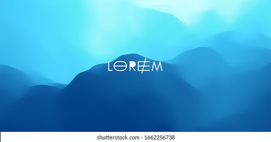 Blue abstract background. Realistic landscape with waves. Cover design template. 3d vector illustration.