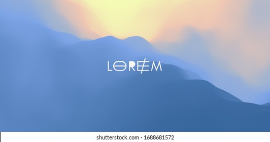 Blue abstract background. Realistic landscape with waves. Sunrise. Cover design template. 3d vector illustration.