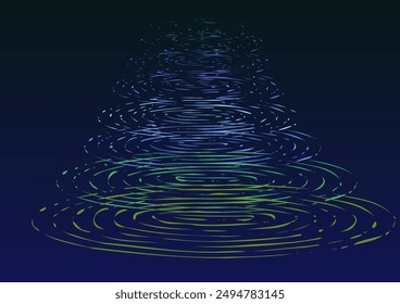Blauer abstrakter Hintergrund mit gerippten konzentrischen Wellen, die sich in einem mysteriösen Raum oder nachts im Wasser bewegen.
