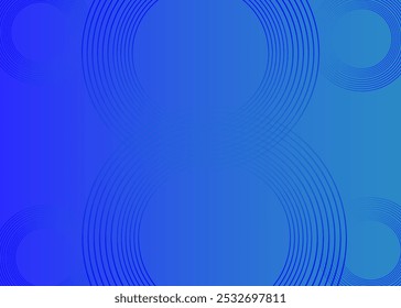 Blue abstract background with blue round glowing geometric lines. Modern shiny blue diagonal rounded lines pattern.